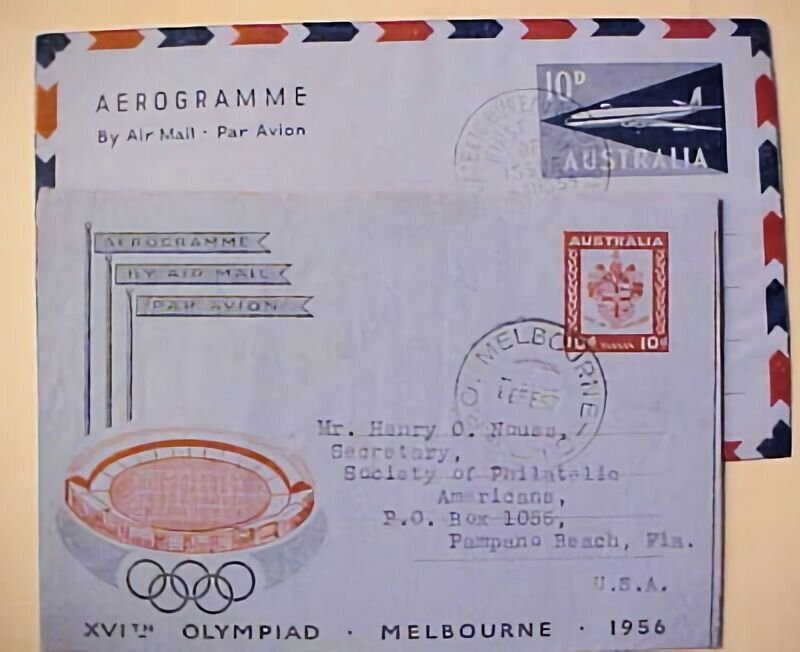 AUSTRALIA  AIR LETTERS FD 1956 OLYMPICS #A8 ,A10 CAT $50.00