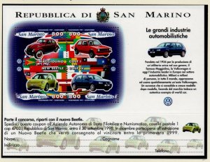 San Marino Sc 1411 1997 Automobile Industry stamp sheet mint NH