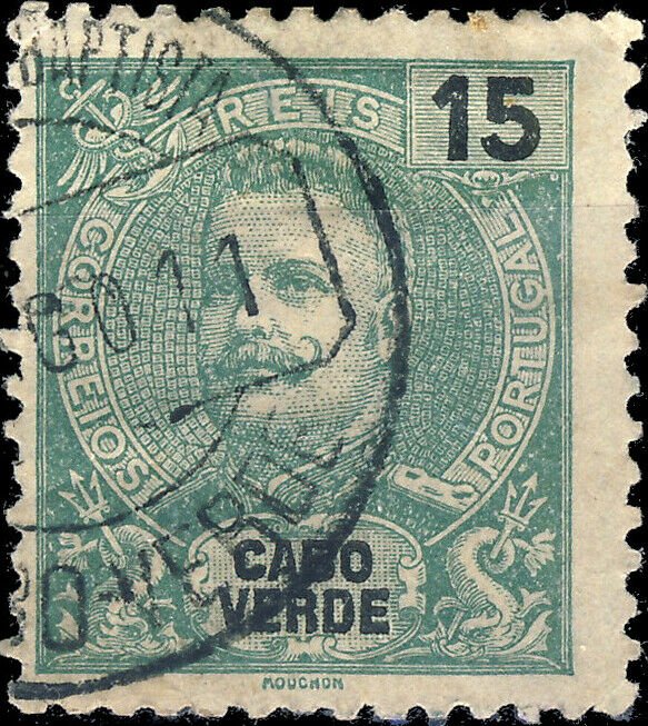 CAP VERT / CABO VERDE - 1911  SÃO JOÃO BAPTISTA  cds on Mi.77 15R blue-green