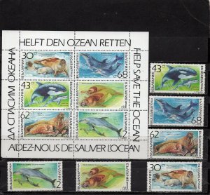 BULGARIA 1991 MARINE MAMMALS SET & SHEET OF 6 STAMPS MNH