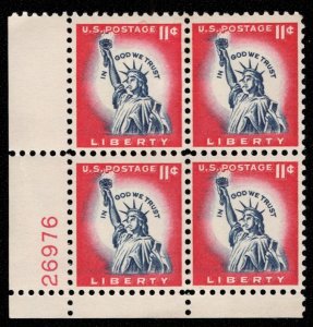 US #1044a PLATE BLOCK 11c Statue of Liberty, VF/XF mint never hinged, offset ...