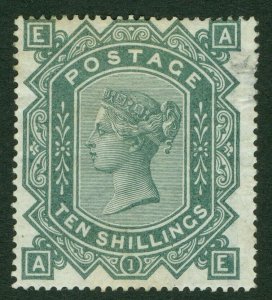 SG 128 10/- greenish-grey watermark Maltese cross lettered AE. From the top...