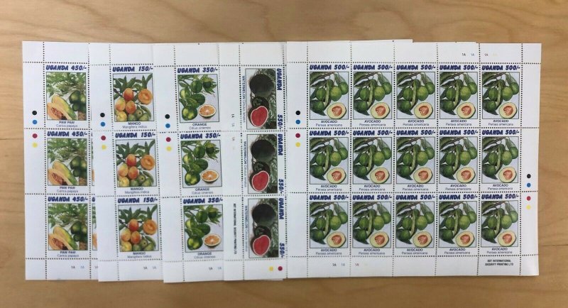 Uganda 1996 - FRUIT COLLECTION - Set of 5 Sheets of 15 (Scott #1443-7) - MNH