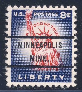 Minneapolis MN, 1041-76 Bureau Precancel, 8¢ Statue of Liberty