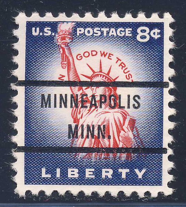 Minneapolis MN, 1041-76 Bureau Precancel, 8¢ Statue of Liberty