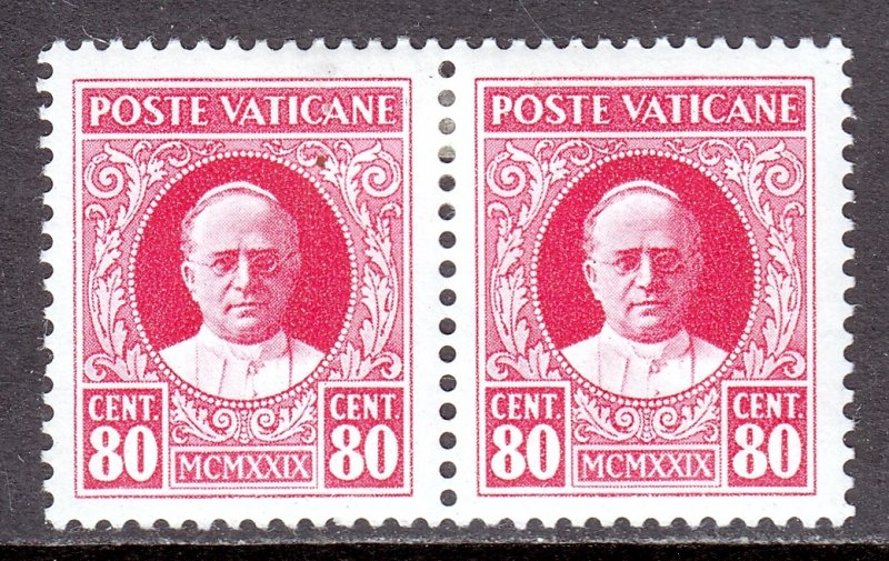 Vatican City - Scott #8 - Pair - MH - Gum wrinkle right stamp - SCV $3.00