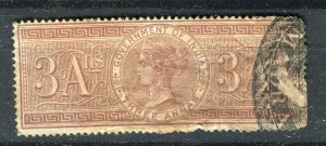 INDIA; 1870s early classic QV Revenue issue used 3a. on PIECE