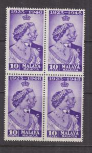 MALACCA, MALAYSIA, 1948 Silver Wedding 10c., block of 4, mnh., lhm.