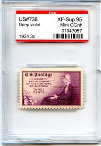 US SCOTT #738 MINT-XF-SUP-OG-NH GRADED 95 PSE ENCAPSULATED SMQ $35 (8/14/24 GP)