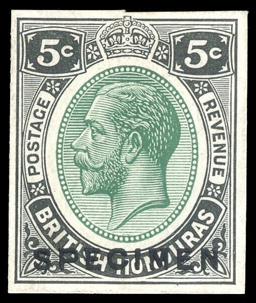 B. Honduras 1922 KGV 5c green & black imperf PRINTERS SAMPLE SPECIMEN SG Type 22 