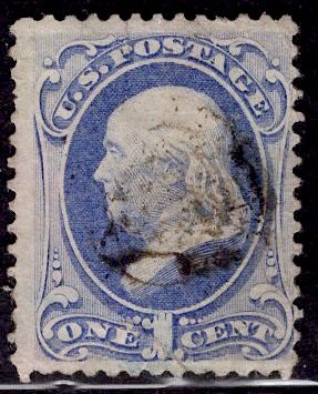 H GRILL US Stamp #134 1c  Franklin USED w/ fault SCV $200. Nice appearance.