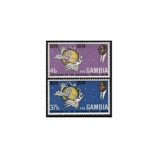 Gambia 304-305 two sets,MNH.Michel 295-296. UPU-100,1974.Emblem,Globe.