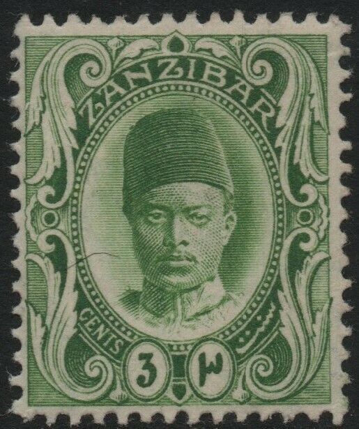 ZANZIBAR-1908-09 3c Yellow-Green Sg 226 MOUNTED MINT V39113