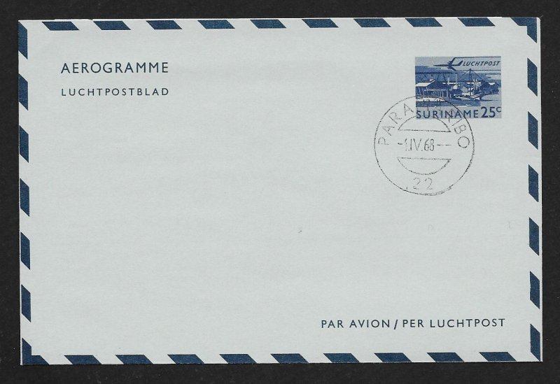 SURINAME Aerogramme 25c Building & Airplane 1968 Paramaribo cancel!