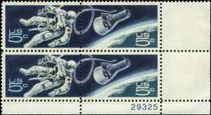 1967 Astronaut & Ship Plate Block Of 4 5c Postage Stamps, Sc# 1331,1332, MNH,OG