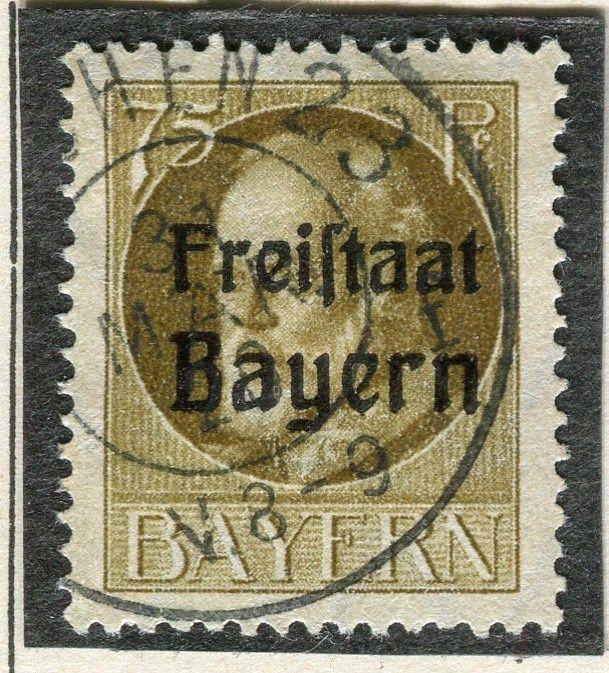 GERMANY BAVARIA;  1919 FREISTAAT Free State Optd. fine used 75pf. value