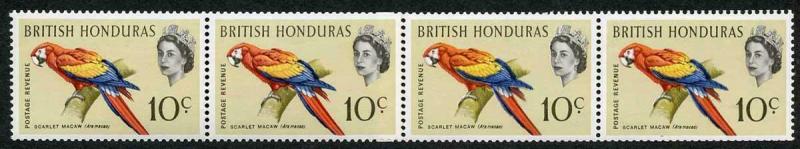 British Honduras SG207 10c Bird Coil Join in a U/M Strip of 4