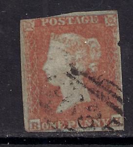 GB 1841 - 52 QV 1d Penny Red Imperf Blued Paper ( R & E ) .( 492 )