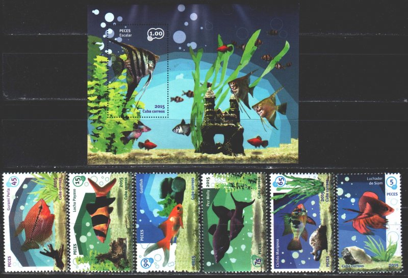 Cuba. 2015. 5919-24, bl321. Aquarium fish. MNH. 