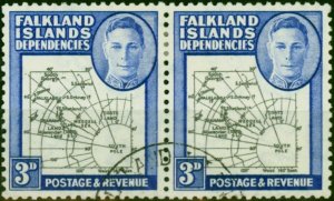 Falkland Island Dep 1946 3d Black & Blue SGG4a 'Gap in 80th Parallel' V.F.U i...