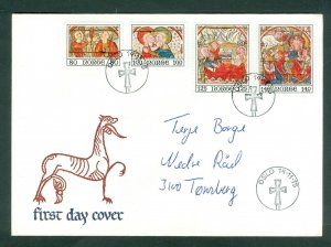 Norway. 1975 FDC . Church, Ceiling Paintings. Sc# 665-6-7-8. Adr: Tonsbjerg