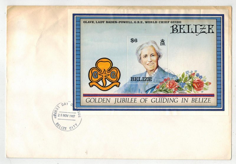 BOY SCOUTS GIRL SCOUTS LADY BADEN_POWELL BELIZE $6 SOUVENIR SHEET FDC