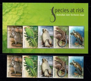 Norfolk Island 2009 Species at RIsk Set of 5 + Australia Minisheet MNH