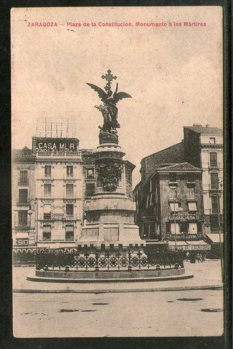 Spain 1908 Zaragoza Constitution Square Monument Used View Post Card # 1454-69