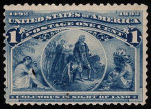 US #230 F/VF mint hinged, thin, hole, great color!