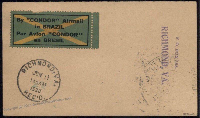 Brazil 1930 Graf Zeppelin Si59D Rio Pernambuco Lakehurst Cover Pan Americ 100833