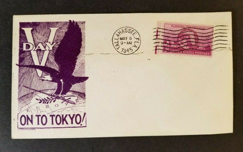 1945 Tallahassee FL VE Day On To Tokyo Color Patriotic Cover 