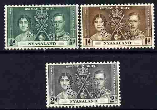 Nyasaland 1937 KG6 Coronatio set of 3 perforated SPECIMEN...