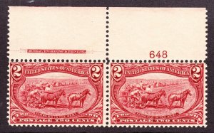 US 286 2c Trans-Mississippi Mint Plate #648 Top Pair F-VF OG NH SCV $160