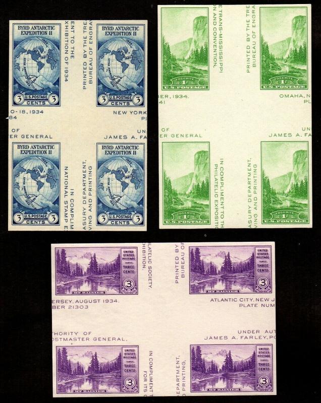 US Stamps: 768, 769, 770 Farley Blocks 4 w/ crossed gutters Mint,NGAI,NHMk