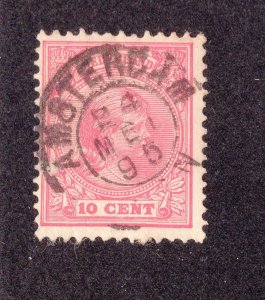 Netherlands 1894 10c bright rose Wilhelmina, Scott 43 used, value = $1.00