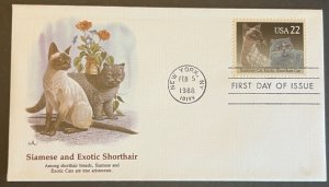 SIAMESE & SHORTHAIR CAT #2372 FEB 5 1988 NEW YORK NY FIRST DAY COVER BX 3-2
