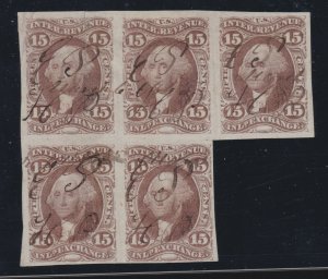 US R40a 15c Inland Exchange Block of 5 VF appr SCV $1125   2nd Largest Known!!