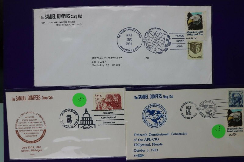 Samuel Gompers stamp club philatelic cover expo convention lot 1981-1983