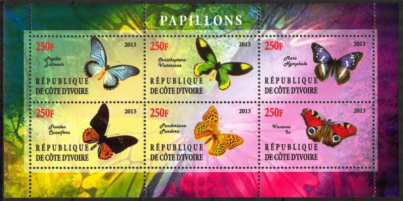 Ivory Coast 2013 Butterflies (4) MNH Cinderella !