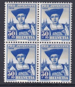 Switzerland #B99 MH 1939  Pro Juventute girl of Basel 30c block of 4