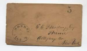 1850s Monmouth IL black CDS stampless cover 5 rate [5806.680]