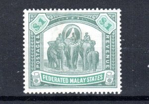 Malaysia - Federated Malay States 1907 $1 grey-green and green SG 48 MH