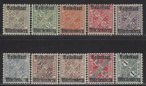 German States Wurttemberg Scott # O150 - O162, mint hr