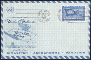 SC#UC4 7¢ United Nations: UN Flag & Plane Airmail FDC (1960) Unaddressed