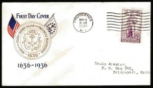 #777 Rhode Island FDC FIRST Plimpton Gold Seal cachet May 4, 1936