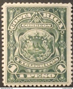 vtaeb.O) 1892 COSTA RICA, COAT OF ARMS, SCT 41 1 peso green, MNH