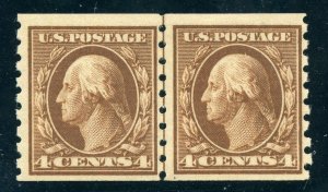 US SCOTT #395 LINE PAIR MINT-F-VF-OG-LH W/ CROWE CERT SCV $475 (3/3/21 GP)