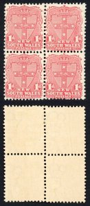 NSW SG354 1d Dull Rose Wmk Double A M/M Block