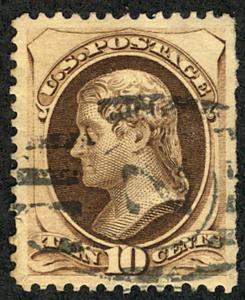 US #188 SCV $130.00. XF-SUPERB used, extremely well centered, straddle margin...