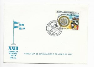 NICARAGUA 1993 OEA GENERAL ASSEMBLY OAS FLAG FIRST DAY COVER SPECIAL POSTMARK